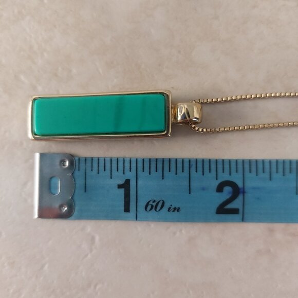 Express Faux Turquoise Necklace Long Gold Rectangle Minimalist Reversible EUC - Picture 6 of 10